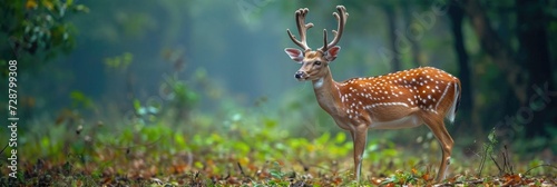 Spotted Deer in Serene Wayanad Forest: Side Profile with Antlers photo