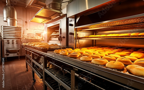 Step into the heart of the bakery, capturing the essence of bread and buns baking.