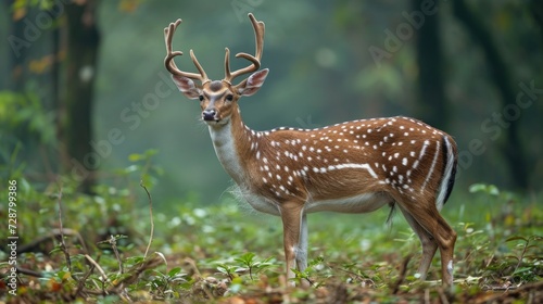 Majestic Deer with Branching Antlers in Lush Kerala Clearing © Landscape Planet