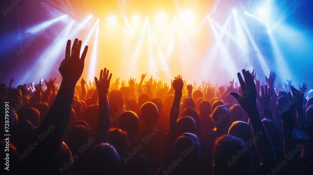Silhouettes of concertgoers crowded in front of bright lights, capturing the euphoria of the band or singer's performance