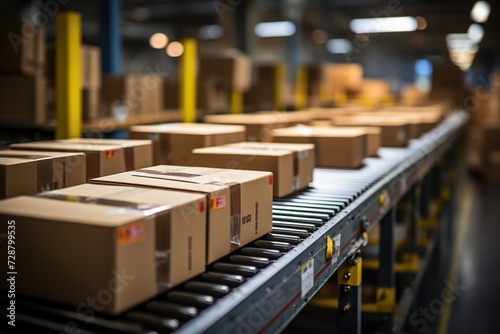 conveyor belt in warehouse moving boxes © Dejan