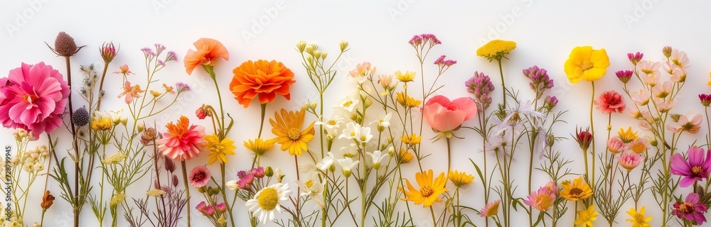 dried pressed flowers on white background - obrazy, fototapety, plakaty 