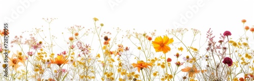 dried pressed flowers on white background