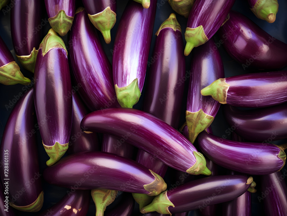 Top view background with purple eggplants Top view background with purple eggplants