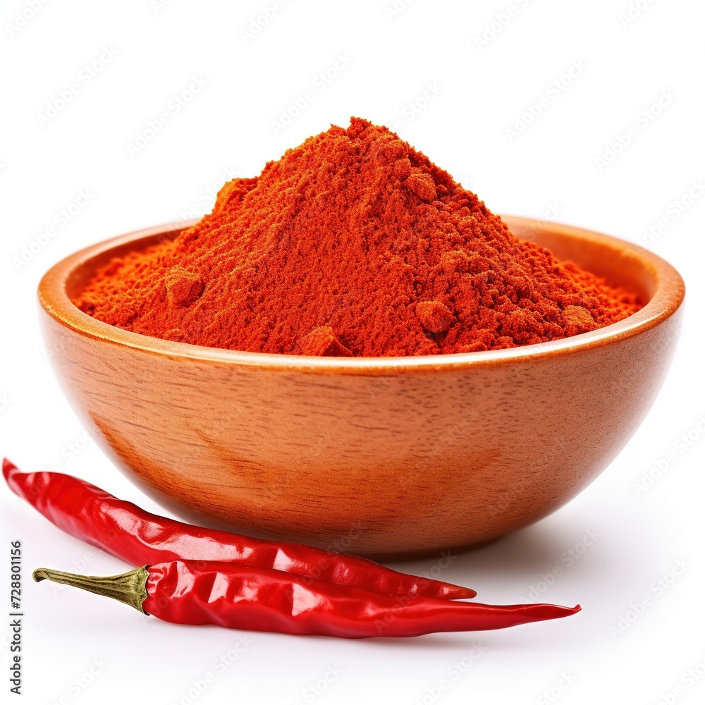 Chili powder on a bowl isolated on a white background Chili powder on a bowl isolated on a white background