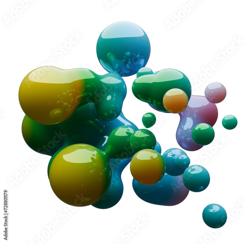3d illustration, modern glossy metaballs with colorful gradient material. Abstract figures with the effect of liquid plastic. Minimalist design, liquid plastic, liquid glossy metal.