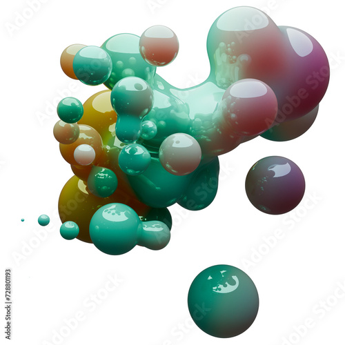 3d illustration, modern glossy metaballs with colorful gradient material. Abstract figures with the effect of liquid plastic. Minimalist design, liquid plastic, liquid glossy metal.