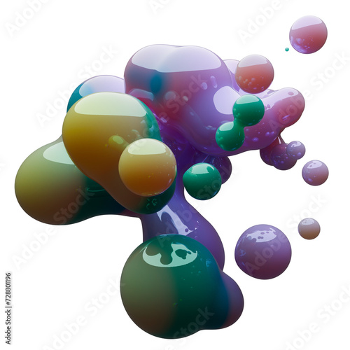 3d illustration, modern glossy metaballs with colorful gradient material. Abstract figures with the effect of liquid plastic. Minimalist design, liquid plastic, liquid glossy metal.