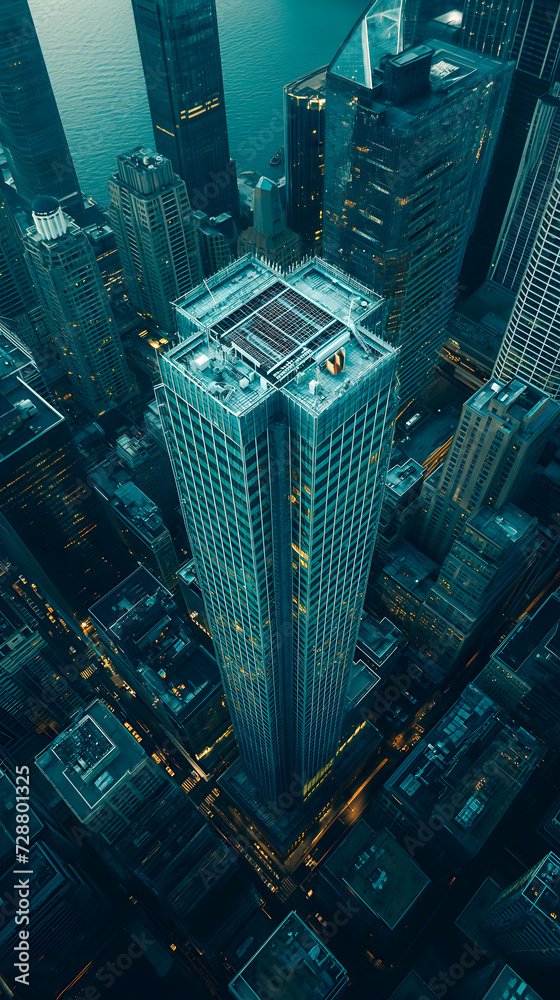 Vista aérea de un rascacielos moderno de oficinas