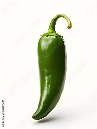 Fresh green jalapeño chilli pepper on white background 