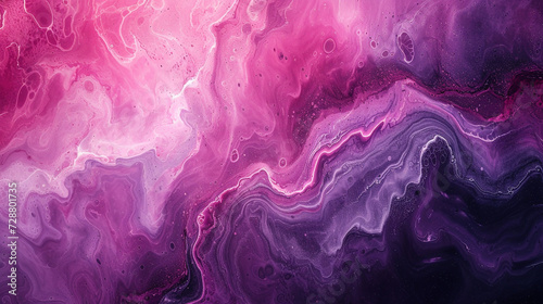 A marble slab with an abstract painting in shades of pink and purple, resembling a beautiful aurora. 
