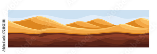 Under earth layer concept. Ground and soil, land. Archeology and paleontology. Dessert with sand. Poster or banner for website. Cartoon flat vector illustration isolated on white background