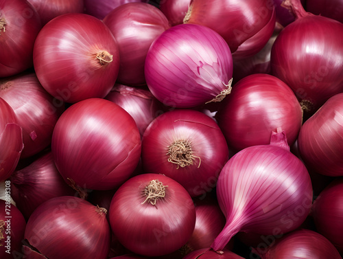 Top view background with fresh red onions