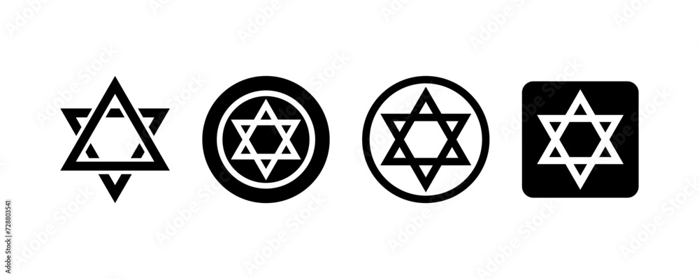David star vector icons set. Black jewish symbols. Faith or Israel signs. Vector 10 Eps.