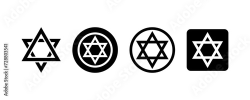 David star vector icons set. Black jewish symbols. Faith or Israel signs. Vector 10 Eps.