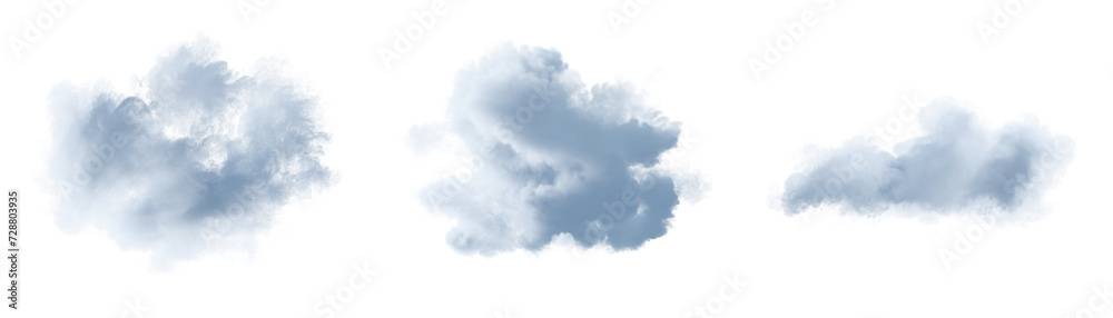 Set of white clouds isolated on transparent background. 3D render. Set of white clouds isolated on transparent background. 3D render.