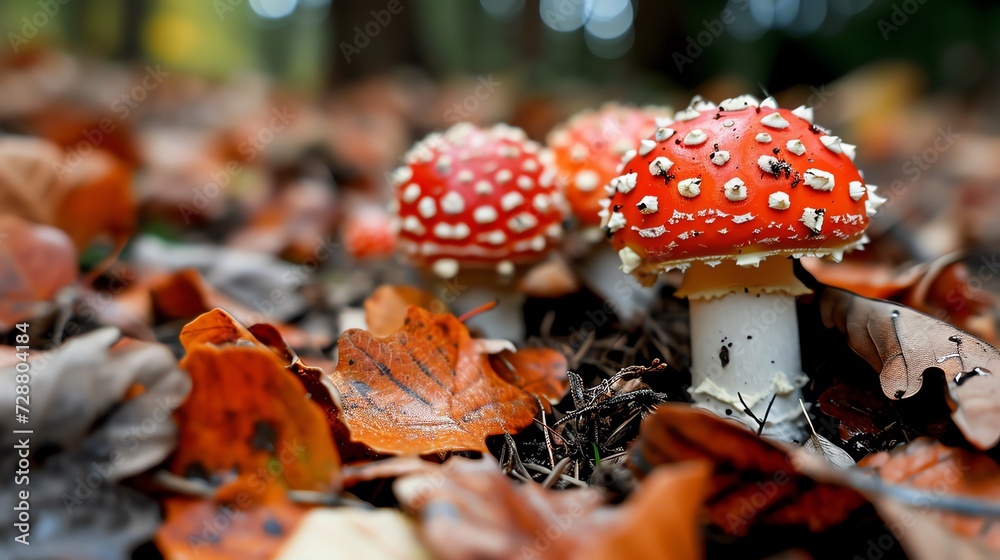 Forest Floor with Amanita Mushrooms Forest Floor with Amanita Mushrooms