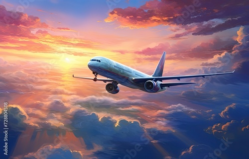 A Painting of an Airplane Flying in the Sky