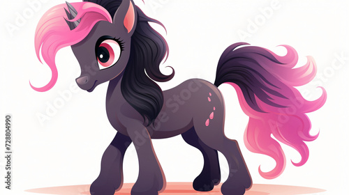 Beautiful black colored little pony with pink hai.