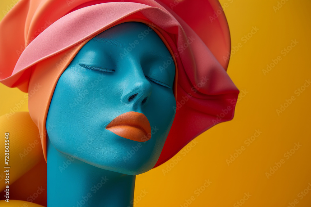 Fashion model woman skin face in colored paint pastel tones, beautiful girl lips, mouth, closed eyes. Trendy art design makeup. Minimal style aesthetic image, close up portrait, beauty concept Fashion model woman skin face in colored paint pastel tones, beautiful girl lips, mouth, closed eyes. Trendy art design makeup. Minimal style aesthetic image, close up portrait, beauty concept