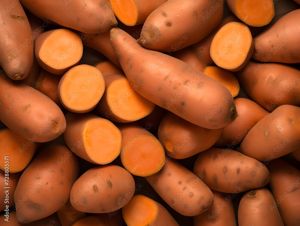 Top view background with raw sweet potato Top view background with raw sweet potato