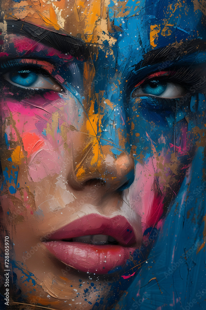 Vivid Painted Woman's Close-Up Portrait. Generative AI