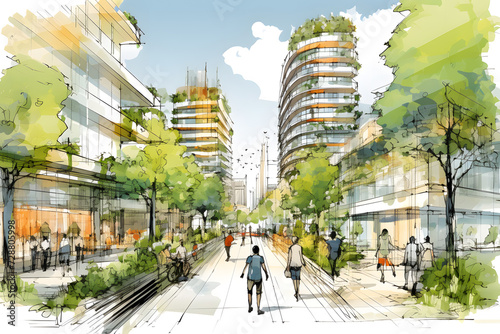 Urban Sketch of Modern Cityscape.