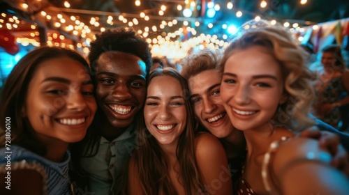 A group of friends posing for a selfie at a party. Generative AI.