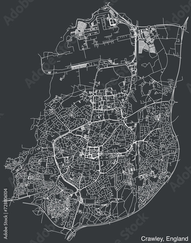 Detailed hand-drawn navigational urban street roads map of the United Kingdom city township of CRAWLEY, ENGLAND with vivid road lines and name tag on solid background