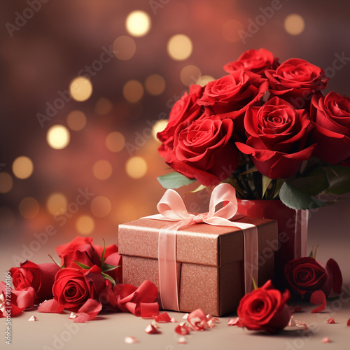 Gift and roses background for valentine s day