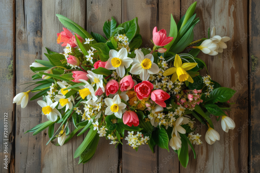spring bouquet made of lilies, roses, and tulips
