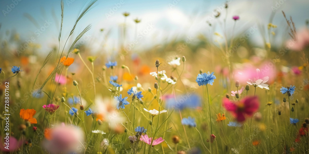 wildflowers swaying in the breeze, under a clear sky, depicting nature's uninhibited freedom
