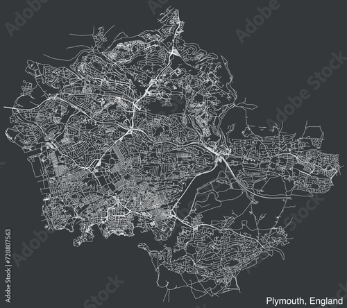 Detailed hand-drawn navigational urban street roads map of the United Kingdom city township of PLYMOUTH, ENGLAND with vivid road lines and name tag on solid background
