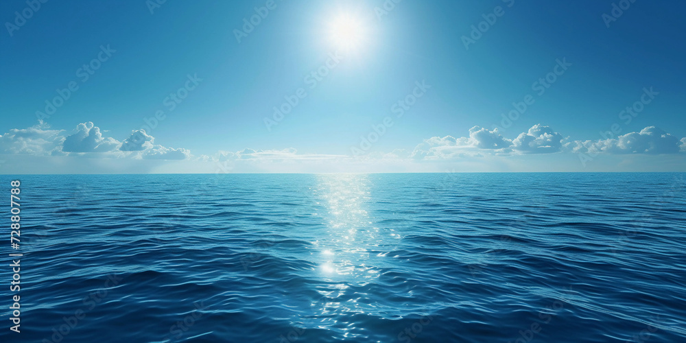 Obraz premium boundless ocean under a clear blue sky, symbolizing freedom, with sunlight reflecting on the water's surface, creating a serene and tranquil scene