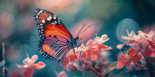 butterfly with intricate wings, perched delicately on a blooming flower, illustrating the delicate beauty of freedom