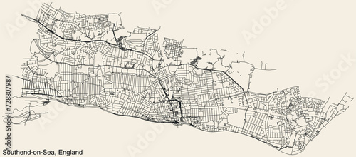 Detailed hand-drawn navigational urban street roads map of the United Kingdom city township of SOUTHEND-ON-SEA, ENGLAND with vivid road lines and name tag on solid background