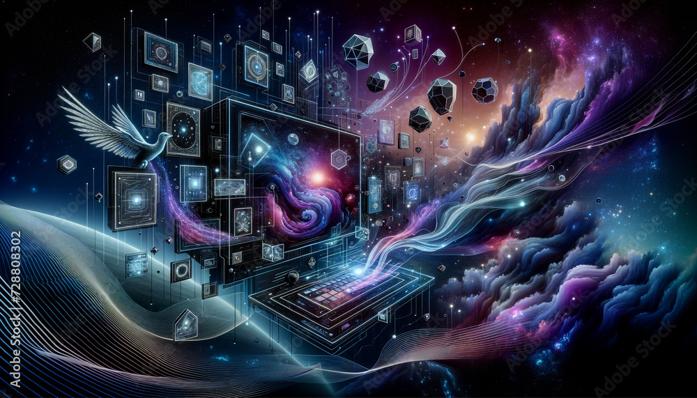 Surreal Virtual Desktop: Futuristic AI Technology in Cosmic Space Surreal Virtual Desktop: Futuristic AI Technology in Cosmic Space