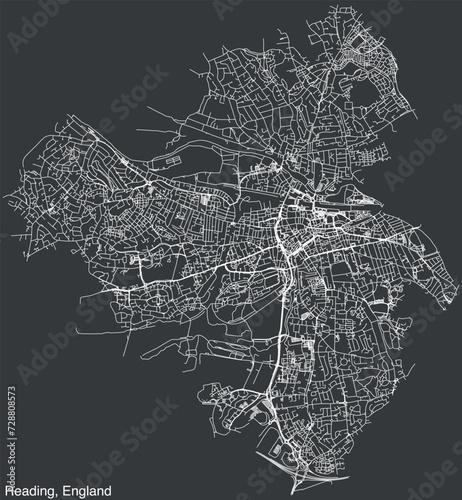 Detailed hand-drawn navigational urban street roads map of the United Kingdom city township of READING, ENGLAND with vivid road lines and name tag on solid background