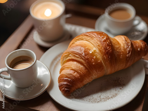 Fresh croissants with coffee.