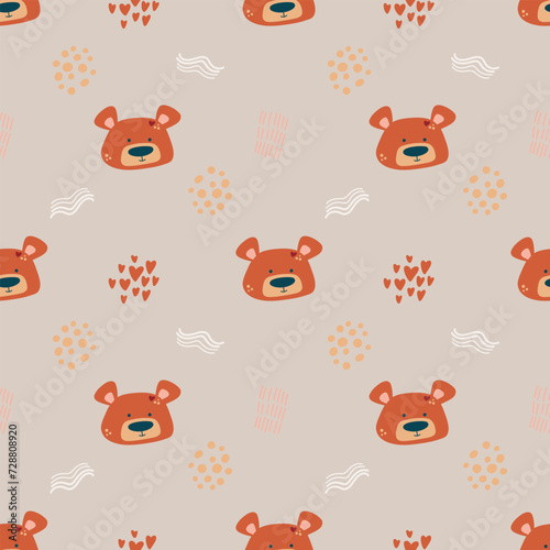 Cute Bohemian seamless patterns with bears, sun, rainbow, stars.