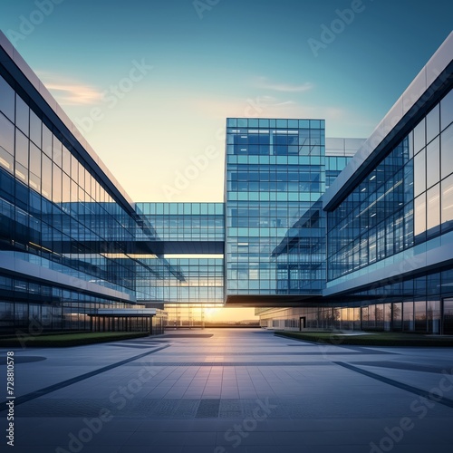 modern corporate architecture at sunrise