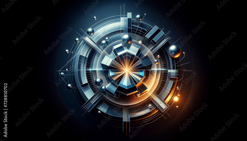 Geometric fusion reactor core emitting energy in sleek blue and silver tones. Geometric fusion reactor core emitting energy in sleek blue and silver tones.