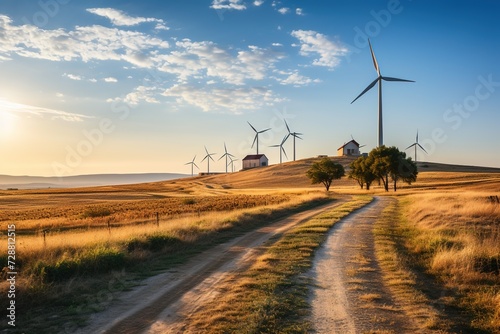 Powering Tomorrow: Windmills Turbines Grace a Natural Field, Powering Communities with Clean and Renewable Wind Energy