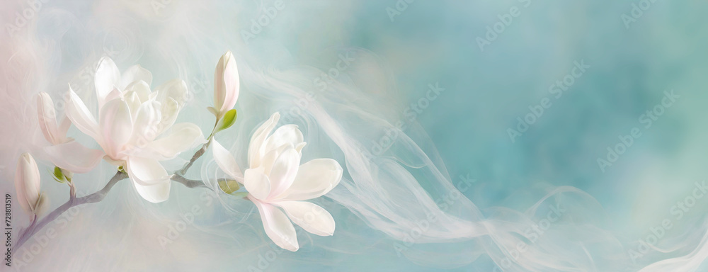 Tapeta, kwiaty wiosenne, biała magnolia - obrazy, fototapety, plakaty 