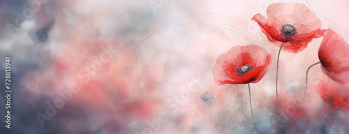 Panel kuchenny z motywem Tapeta, czerwone kwiaty, maki na jasnym tle, miejsce na tekst, życzenia