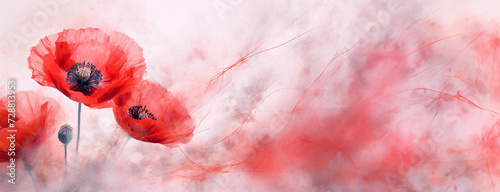Tapeta, czerwone kwiaty, maki na jasnym tle, miejsce na tekst, życzenia photo