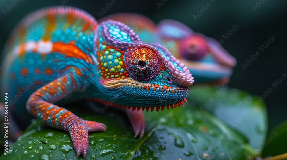 Obraz premium Chameleons Blending In, Fascinating photo of chameleons blending into their surroundings, showcasing their unique camouflage.
