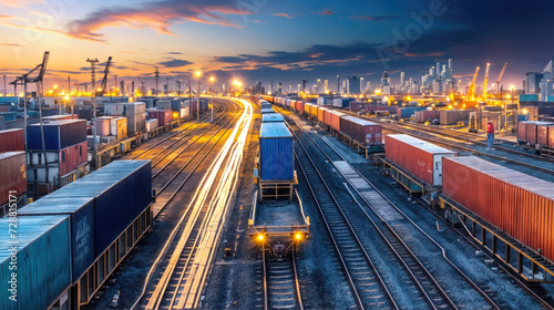 Logistics and transportation of container cargo train, symbolizing transport and commerce.