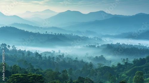 Mountains under mist in the morning Amazing nature scenery form Kerala God s own Country Tourism and travel concept image  Fresh and relax type nature image