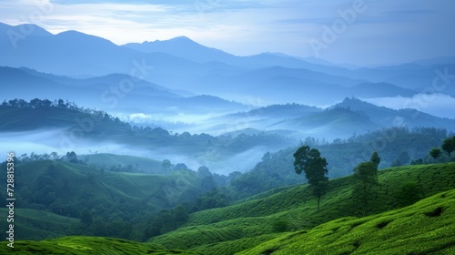 Mountains under mist in the morning Amazing nature scenery form Kerala God s own Country Tourism and travel concept image  Fresh and relax type nature image